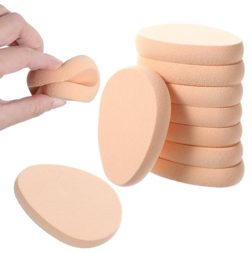 8Pcs Oval Puff Flat Makeup Sponge Cushion Foundation Puff Beige Smooth Makeup Applicator Sponge Wet Dry Primer Compact Cushion for Liquid Foundation Make Up Cosmetic Facial Cleanser