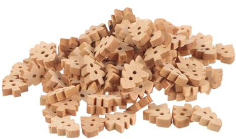 GALPADA 100 Stück Holzknöpfe Weihnachtsbaum Natürliche Farbe Rustikale DIY Nähknöpfe für Basteln Dekoration Handarbeit Stabile Leichte und Detailreiche Tannenbaum Knöpfe
