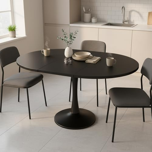 Lumivortex Matbord, rund, utdragbart, köksbord, 100/140 x 100 x 75 cm, matbord, rund, svart, för 2–6 personer, matbord, utdragbart för multifunktionella rum (runda, svart)