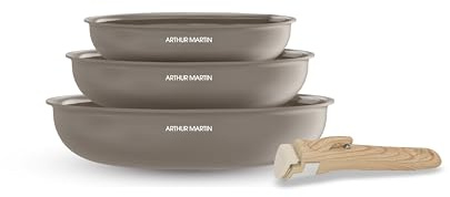 Arthur Martin Set de 3 Poêles Aluminium Céramique 20-24-28 cm, Marron