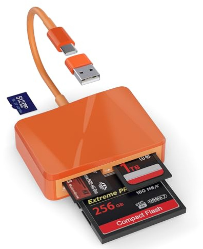 Lector de tarjetas SD, lector de tarjetas 4 en 1 USB C a SD/TF/CF/MS con adaptador USB a USB C, lector de tarjetas de memoria para iPhone 17/16/15 Pro Max, iPad Pro, MacBook Pro/Air iMac M4/M3 Android