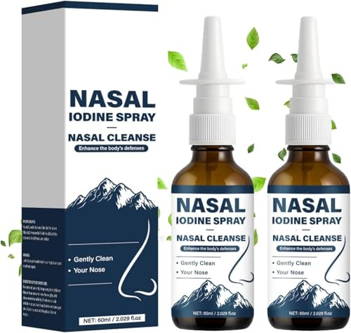 2PCS Iodine Nasal Spray - Cleanses & Refreshes Your Nasal Passages -100% Natural Mineral Formula with Iodine & Fulvic Acid - Fine Mist Mist Non-Medicated Nasal Iodine Spray for Daily Hygiene & Comfort