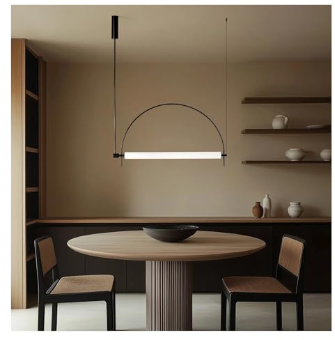 Nordic Creative Half Circular Arc Minimalist Tea Room Leisure Area Restaurant Pendant Light Villa Study One Line Lamp Minimalist Design(Neutral Light,1 Light 100cm Black)