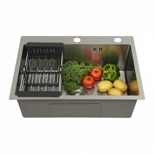 HGTRH Fregadero De Cocina De 60x45cm De Acero Inoxidable, Rectangular Empotrable Moderno Incluye Escurridor, 1 Lavabo para Armario Bajo, Fregaderos Pequeños de Inox