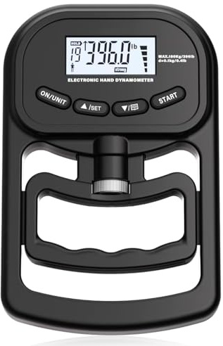 Digital handkraftsmätare, 396 pund/180 kg elektronisk greppkraftsmätare, handdynamometer med USB-laddningskabel, LED Display Grip styrketränare för träning, terapi (svart)