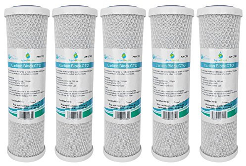 5x AquaHouse AH-CTO5 Cartouches de filtre à eau en bloc de carbone de 10 po pour eau potable, systèmes d'osmose inverse, s'adapte à tous les boîtiers de filtre de 10 25cm