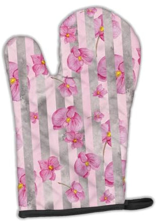 Caroline 's Treasures bb7502ovmt Watercolor Pink Blumen grau Streifen verziert Ofenhandschuh, 30,5 x 21,6 cm Multicolor