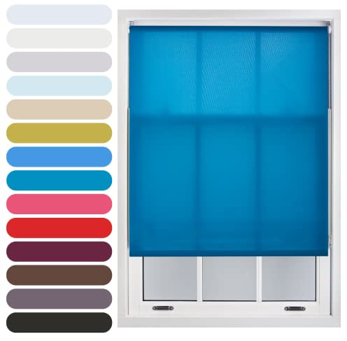 FURNISHED Daylight Roller Blinds Window Shade, Teal, 210W x 210L cm | Trimmable blinds easy install non-blackout fabric complete roller blind kit for kitchen living room bedroom
