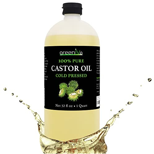 GreenIVe 100% Pure Castor Oil – Cold-Pressed, Hexane-Free – Hair, Eyebrows, Eyelashes, Skin Moisturizer, Castor Pack Wrap Oil Bulk Bottle (32 Fl oz)