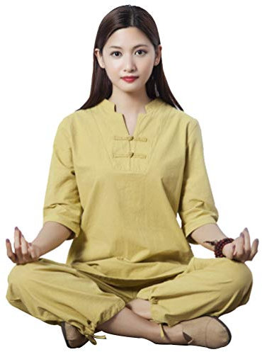 XGYUII Tai Chi Uniform Kleidung Unisex Chinesische traditionelle Baumwolle Seide Stretch Taichi Anzug Tai Chi Übung Taekwondo Training Wing Chun Zen Meditation Kleidung,Gelb,S