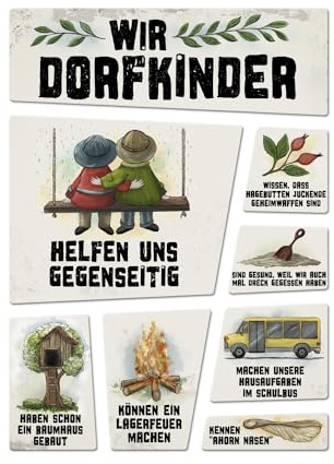 Wir Dorfkinder Kühlschrankmagnete im 8er Set im Retro-Stil Erinnerungen Kinder