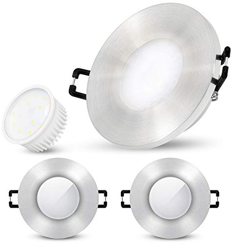 SSC-LUXon BEDA Bad Einbaustrahler 3er Set rund Alu IP65 4W neutralweiß | Drei Bad-Deckenspots rund silber gebürstet neutralweiß - nur 30mm tief, wasserdicht IP65, inkl. LED-Module, kein Trafo nötig