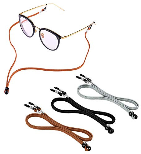 Zingso 3 Stück Brillenband Sport schwimmfähig, PU Leder Brillenkordel Brillenbänder Brillenkette Anti-Rutsch Eyewear Strap für Lesebrille, Sonnenbrille und Sport (schwarz + rot + dunkelblau)