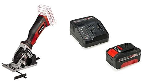 Einhell Power X-Change 89mm Cordless Mini Circular Saw With Battery And Charger - 18V Hand-Held Rotary Saw With 2 Blades For Cutting Wood and Plastic