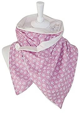 Handgefertigter Schal aus Jersey Dreieckstuch rosa geblümt mit Knopf