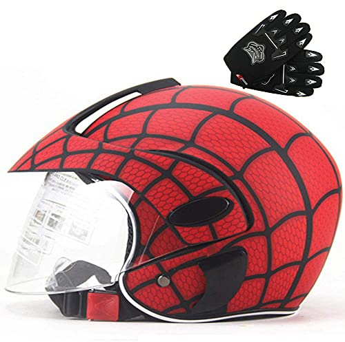 TOPLOOS Boys & Girls Kids Motorcycle Helmet for Children Kids Bike Helmet,Child Motorbike Helmet,Bicycle,Scooter,48~52Cm,Red Spider Web Cobweb,Gift with Gloves,Boy