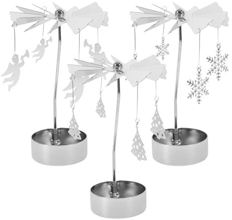 SOLUSTRE 3 Stücke Weihnachten Rotierenden Kerzenhalter Karussell Teelichthalter Engel Schneeflocke Figur Kerzenständer Windlichthalter für Weihnachten Xmas Esstisch Tischdeko