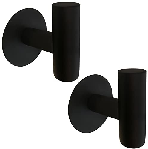 Mairhie Adhesive Towel Hooks 2 Pack Black Heavy Duty Stainless Steel Wall Mounted Coat Hook for Towels, Robe, Hat, Sponges, Keys - Kitchen Bedroom Bathroom Door