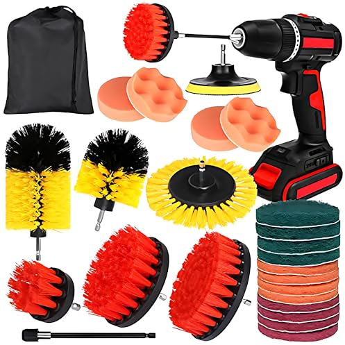 Lot de 25 brosses de nettoyage pour perceuse, pour jantes, carrelage, cuisine, sols, baignoire