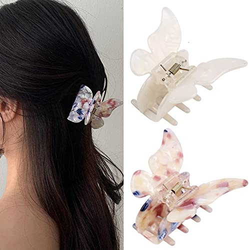 Schmetterling Haarklammer für dickes Haar, 2 Stück Haarspangen für Frauen, Schmetterling, süße Haarkralle, Kieferspangen, Acetat Butterfly Haarschmuck für Mädchen