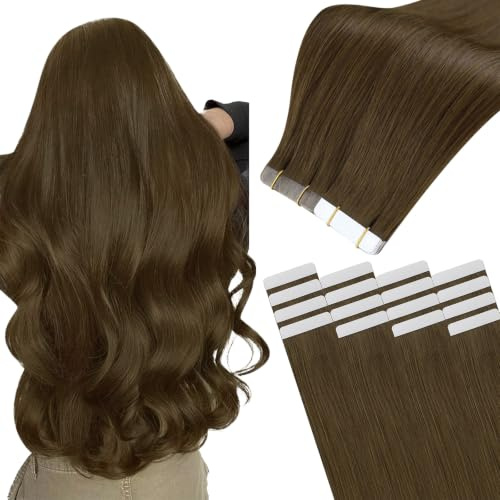 Easyouth Extensions Tape Echthaar Braun Echthaar Tapes in Extension Mittelbraun Tape Extension Menschenhaar Weich #4 45cm 40g