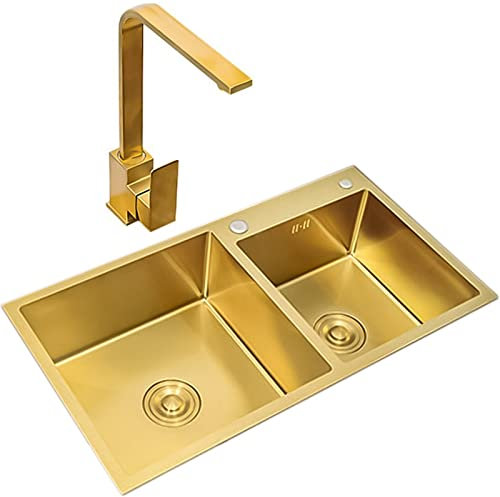CEKOCK Küchenspülen-Set, Doppelwaschbecken aus Edelstahl 304, Spülbecken for zu Hause, Gemüsebecken mit Teleskop-Ablaufkorb, Hinzufügen einer unter Druck stehenden Glasspüle