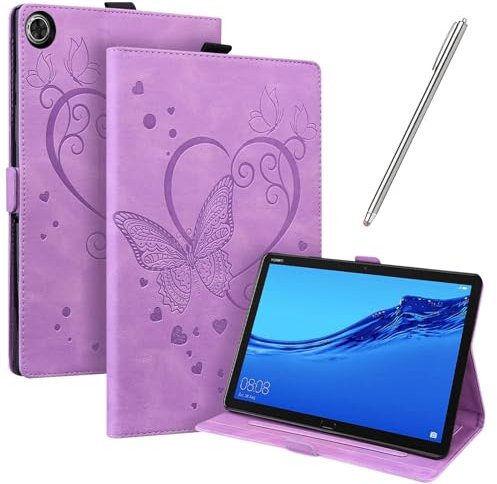 JayModCase Hülle Kompatibel mit Huawei MediaPad M5 Lite 10 10,1 Zoll PU Leder Schutzhülle Standfunktion Kartenschlitz Stifthalter Flip Cover (Lila)