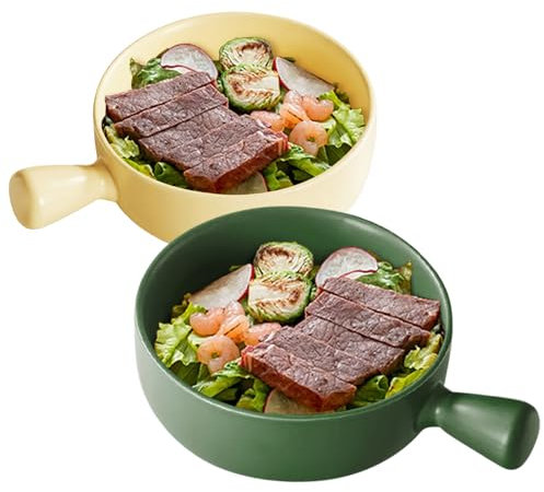 Bootoow Set De Bol Para Ensalada, 2Pcs Ensaladera Cerámica,660ml Cuencos Sopa Con Asas,Cuencos De Postre,Cuencos Para Cereales,Tazas De Sopa Con Asa,Cuencos De Ramen(Matcha Verde+Amarillo Leche)