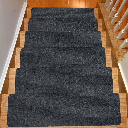 Hearda Treppenstufen Matten, Rectangular 76x20cm Treppe Treppenteppich, Stufenmatten, Treppenteppich Selbstklebend, Antirutschmatte Innenbereich für Schutz Kinder, Ältere (15 pc,Anthrazit1)