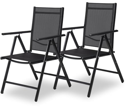 sunnypillow 2er Set Gartenstühle Niedriglehner - klappbar 8-Fach verstellbare Rückenlehne mit Armlehnen - 120 kg belastbar - Aluminium Klappsessel Klappstuhl für Garten Balkon Terrassen - Anthrazit