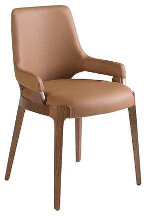 Angel Cerdá – Chaise de Salle à Manger Rembourrée en Similicuir Marron | Chaises de Salle à Manger Modernes, Design Minimaliste et Élégant | 51 x 58 x 79 cm, Pieds en Bois Couleur Noyer | Confortable