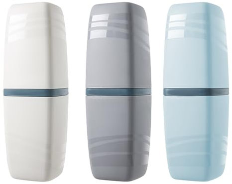 KSBBHDS Lot de 3 gobelets de voyage pour brosse à dents - Boîte de rangement portable - Pour la maison - Vert clair, blanc, gris clair, vert clair, blanc, gris clair, tendance, sym3selvxingyashuahe