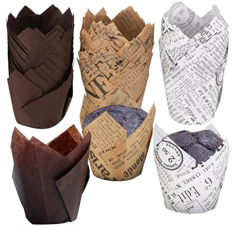 Lot de 150 caissettes en papier pour muffins, muffins, tulipes, pour mariage, anniversaire, fête