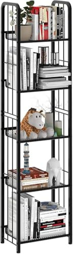 Leiterregal, Bücherregal mit 5 Ebenen, Freistehendes Regal, Büroregal, Standregal, Stabiler Metallrahmen, Lagerregal für Wohnzimmer, Schlafzimmer, Büro, Arbeitszimmer, Industrieller Stil, Schwarz
