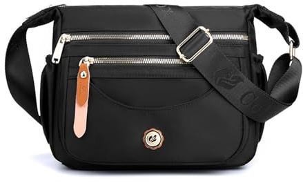 NICOLE & DORIS Frauen Umhängetasche Leichte Schultertasche Nylon Satchel Handtasche Damen mit Mehreren Taschen Messenger Crossbody Bag für Schule Shopping Arbeit Schwarz