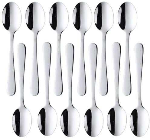 TEAHAHA Juego de 12 cucharaditas, cucharas de café, cucharas de postre de acero inoxidable, 14 cm, mini cucharas de espresso, aptas para lavavajillas (plateado)