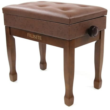 FILISITE Adjustable Height Piano Stool Bench PU Leather Cushion Wooden Keyboard Seat with Music Storage (Wood)