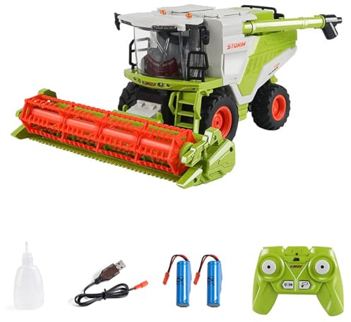 Dodoore Remote Control Harvester Tractor for Adults, 1:24 Scale RC Harvester with Spray, Lights & Sound, RC Farm Tractor with 2 Batteries