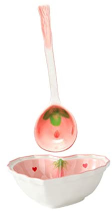MAGICLULU Bol Céramique Fruit Fraise Avec Cuillère Assortie Design Peint Main Résistant Multifonction Pour Soupe Riz Et Salade Compatible Lave-vaisselle