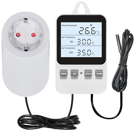 Thermostat Digital à Brancher sur Une Prise de Courant, régulateur de température, Interrupteur de Chauffage et de Refroidissement avec capteur, pour Tapis d'incubation, serres pour Reptiles
