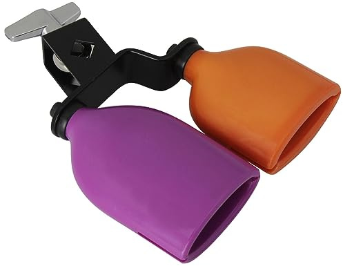 Sessleger Zweifarbige Glöckchen für Schlagzeugset, hohe und niedrige Töne, Glocken-Set, Doppelschlaginstrumente, mittlere Größe, Violett + Orange