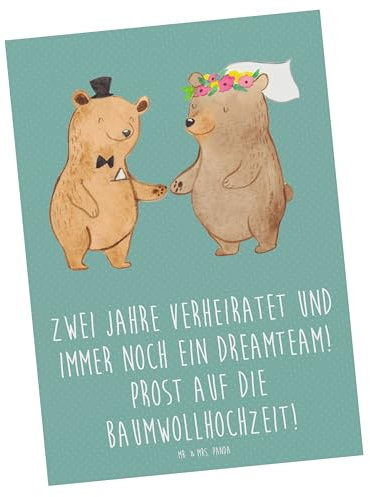 Mr. & Mrs. Panda Postkarte 2. Hochzeitstag Baumwollhochzeit - Geschenk, Fotokarte, Ehe, Beziehung, Grußkarte, Heiraten, Liebe feiern, Geschenke, Hochzeitsjubiläum, handgemacht, Heirat, Ansichtskarten