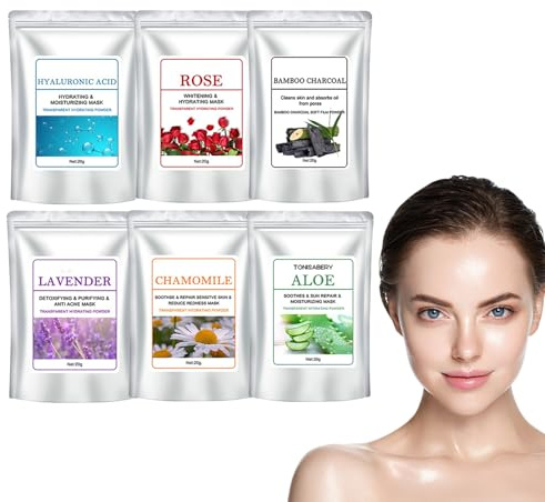 Eazerom 03 6pcs Gelee-Maskenpulver für Gesichtsbehandlungen, Peel Off Face Soft Mask Powder, für Reinigung Gesicht Naturkosmetik SPA-Qualität Reinigungsmaske für alle Hauttypen