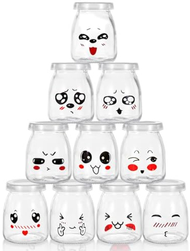 Lot de 10 bocaux à yaourt en verre transparent avec couvercle, pour yaourt, dessert, pudding, confiture, sans BPA (100 ml)