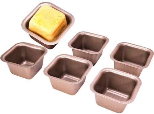 HiyyFloy 6 Unids/Set Mini Moldes para Pasteles Moldes para Pasteles De Acero Carbono Bandejas De Pan Antiadherentes Herramienta Multifuncional para Hornear Pasteles Moldes Cuadrados para Pasteles
