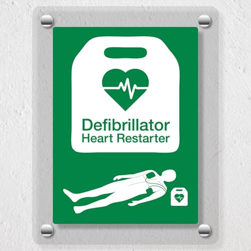 V Safety Defibrillator Heart Restarter Acryl-Sicherheitsschild – RESUS & BHF genehmigt, transparentes Plexiglas, 100 x 150 mm