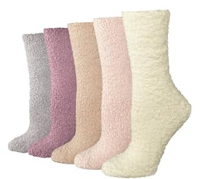 Amazon Essentials Chaussettes Chaudes Doudou Type Pantoufles Douillettes et Duveteuses Femme, 5 Paires, Rose Multicolore, 35-42