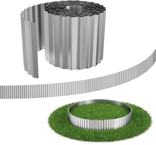 ACXIN Borde de césped de metal galvanizado de 18 cm, fácil de montar, borde ondulado para parterres y jardín, longitud ajustable, bloqueo flexible de raíces y borde de corte, 5 m – plata