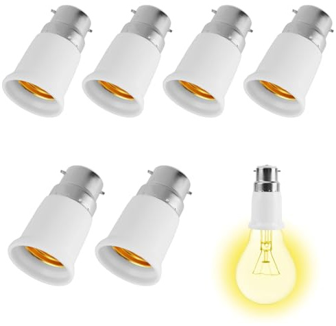 B22 to E27 Socket Adapter, B22 to E27 Bayonet Socket Converter, for LED, Halogène, CFL et Incandescente, prise Lampe 0-250V, Usage Maison et Bureau, 6pcs
