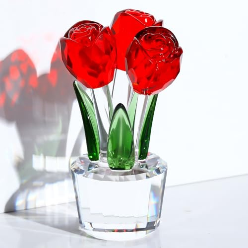Arikyrist Red Crystal Rose Figurines Gifts for Women Glass Flower Ornaments | Handmade Crystal Red Rose Flower Figurines Gifts for Wife Girlfriend Mum on Valentine's Day Anniversary Mother's Day Birthday